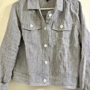 Quince 100% European Linen Jacket Blue White Pinstripe XL Like New